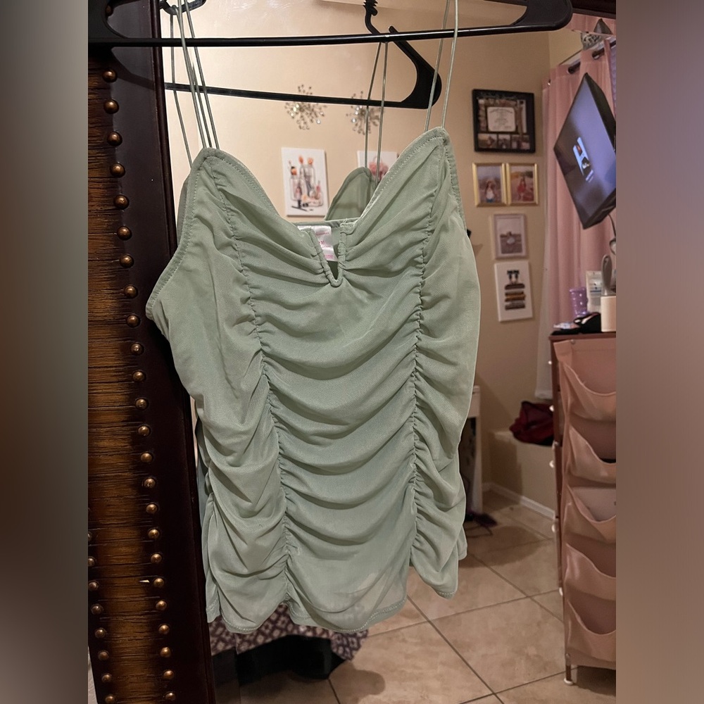 Mint Green Ruched Spaghetti Strap Top